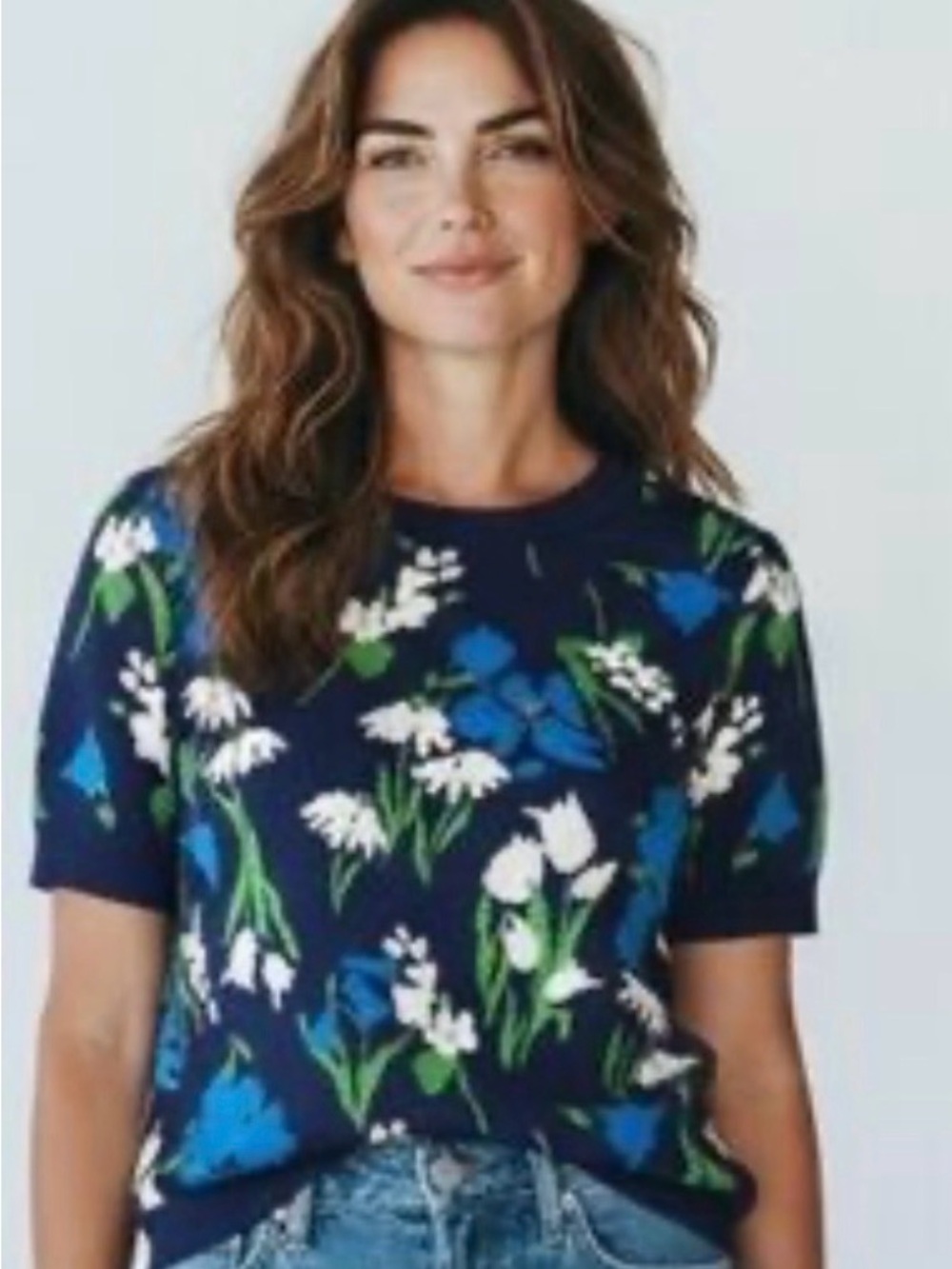 Floral Crewneck Sweater - Navy Blue
